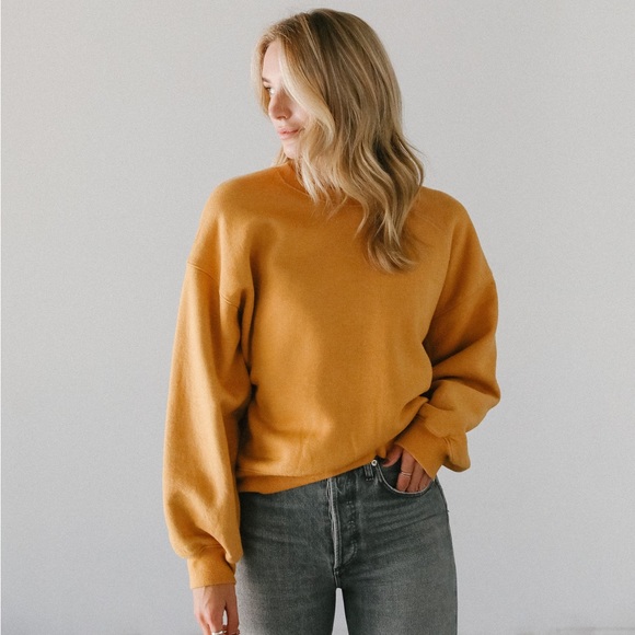 Agolde Tops - AGOLDE | Balloon Sleeve Cropped Sweatshirt Crewneck Pullover Cotton Turmeric XS
